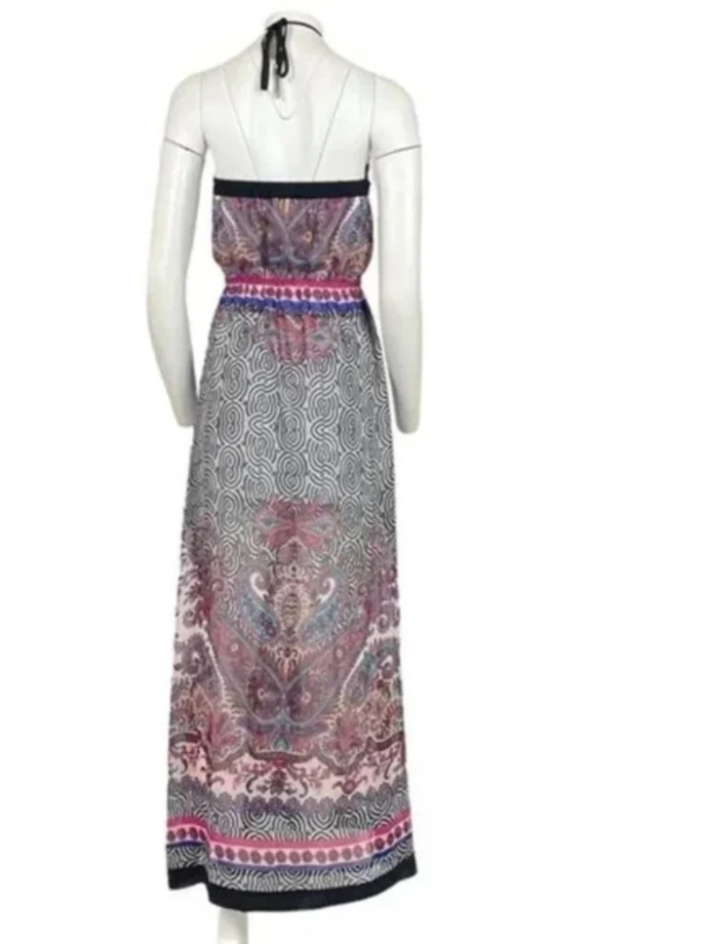 Bebe Paisley Halter Belted Side Slit Maxi Dress XS - Picture 3 of 6